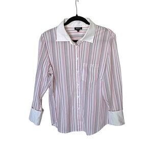 Women's Worth New York Button Down Shirt Multicolor Striped Cotton-Blend Size 14